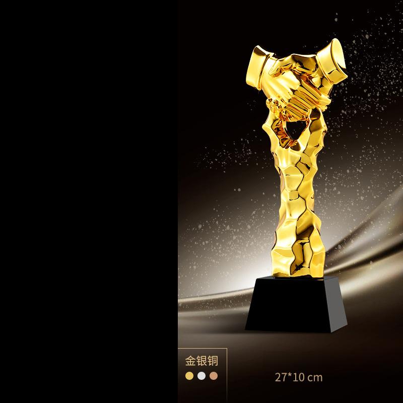 Customized Gold-plating Resin Trophy Award Souvenir, Excellent Character, Home Decoration, Creative, Crystal Base, Engraving 1Pc