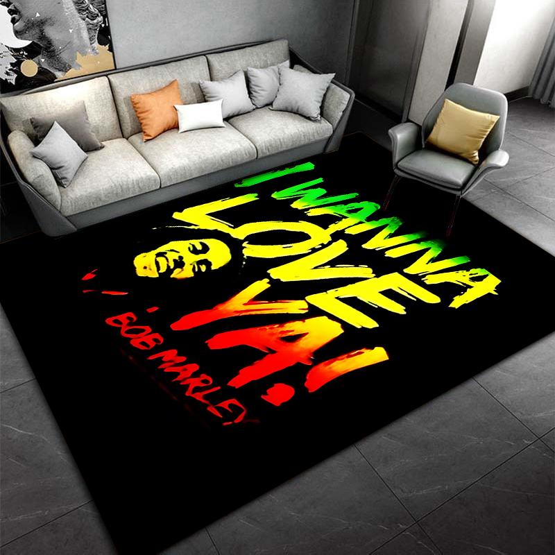 Colorful Bob Marley Carpet with "I Wanna Love Ya" Text Design Suitable for use as an anti-slip for living room bedroom sofas