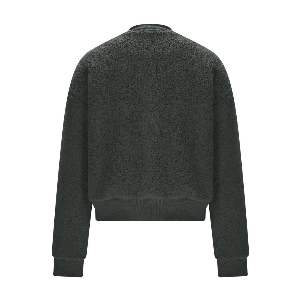 Damski płaszcz w jednolitym kolorze, z okrągłym dekoltem, zamkiem błyskawicznym, długim rękawem i kieszenią, swobodny, pluszowy