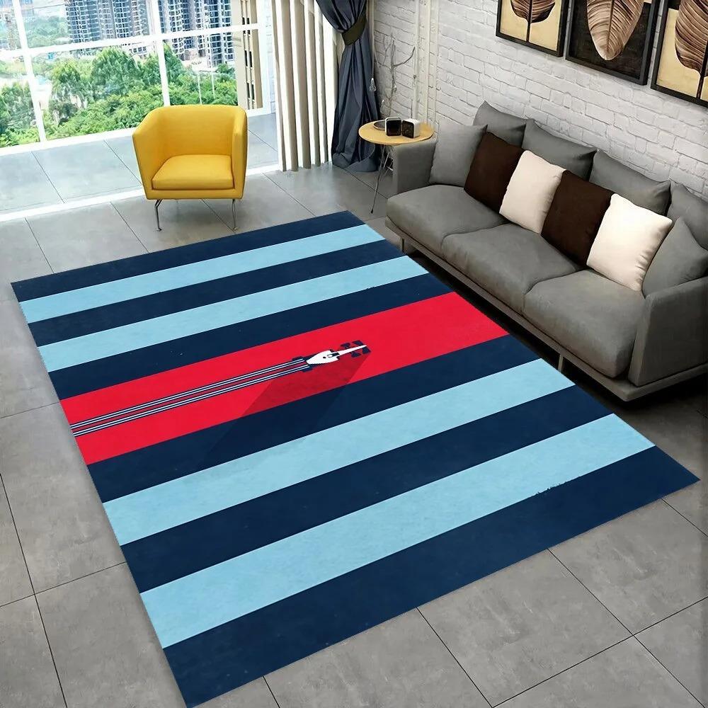 Kobercová rohožka Martini Racing Team Vintage Logo Dekorace do domácnosti Červeno-modrý pruh Sportovní Koberec do obývacího pokoje Rohožky do ložnice