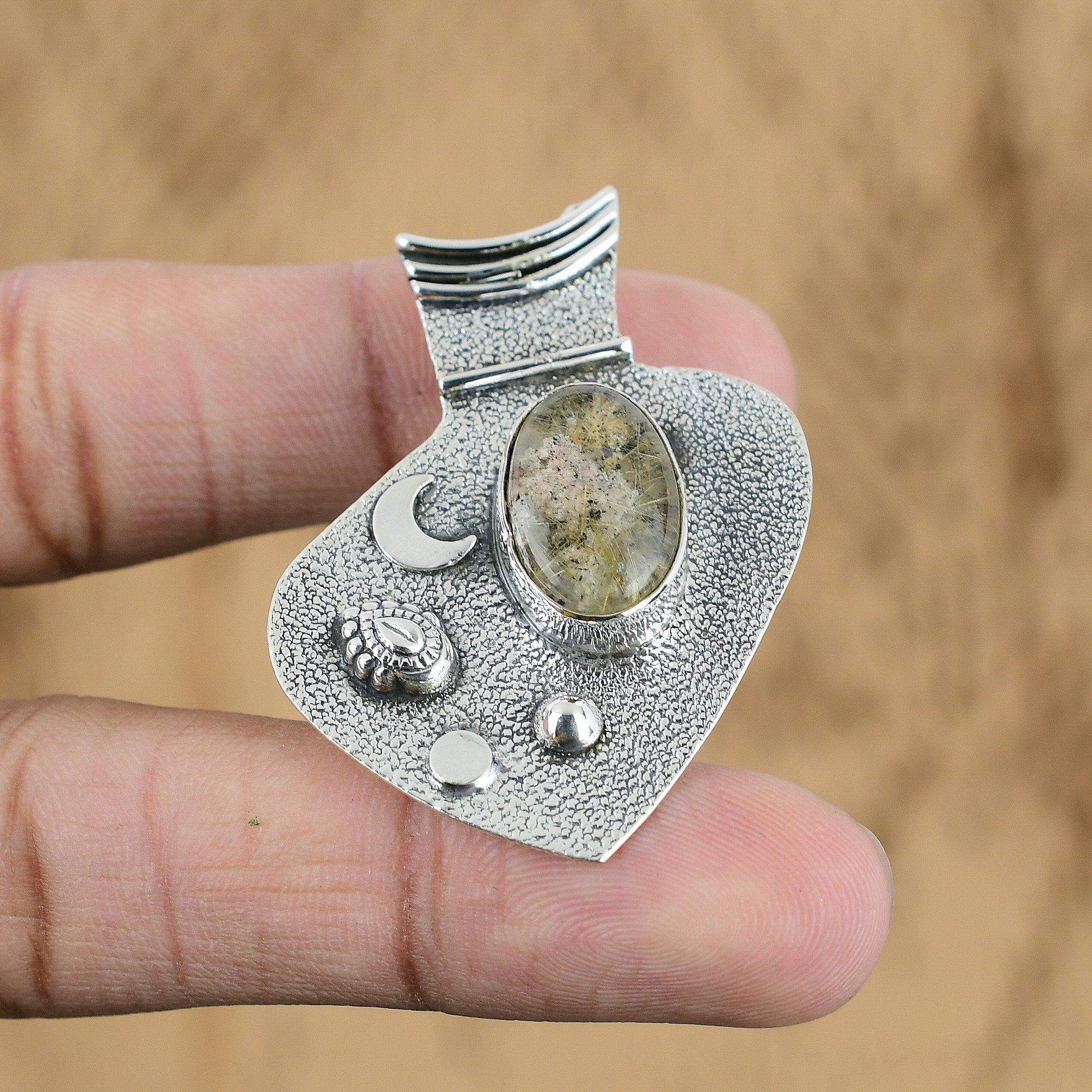 

Natural Garden Quartz Gemstone Pendant White 925 Sterling Silver Indian Jewelry