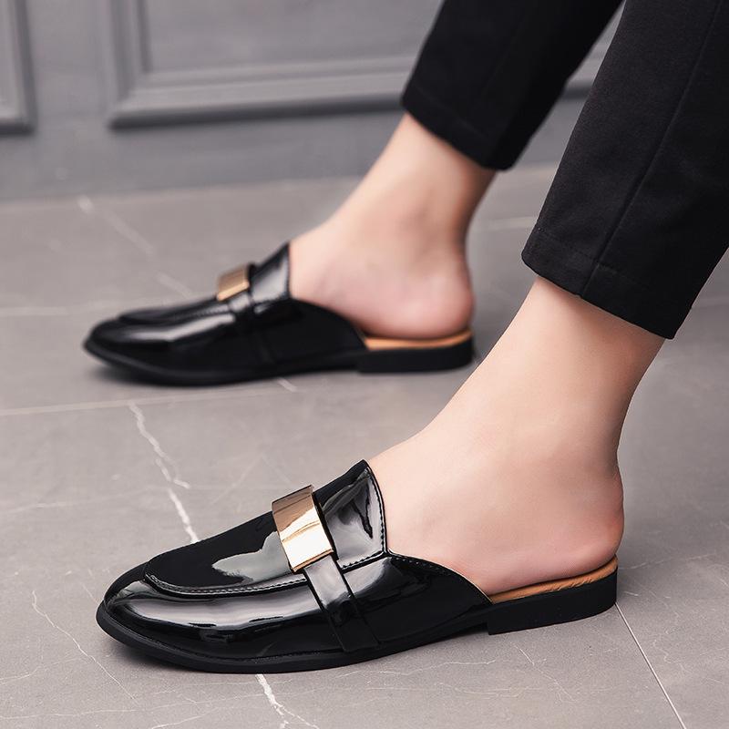 Plus Size Men's Summer Leather Sandals: Shiny, Fashionable, Closed-Toe Casual Slippers