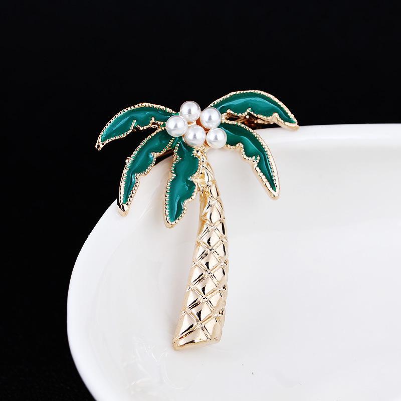 Personalised Pearl Coconut Tree Oil Drop Hundred Match Plant Simple Anti-travelling Men and Women Accessories Decorative Brooches