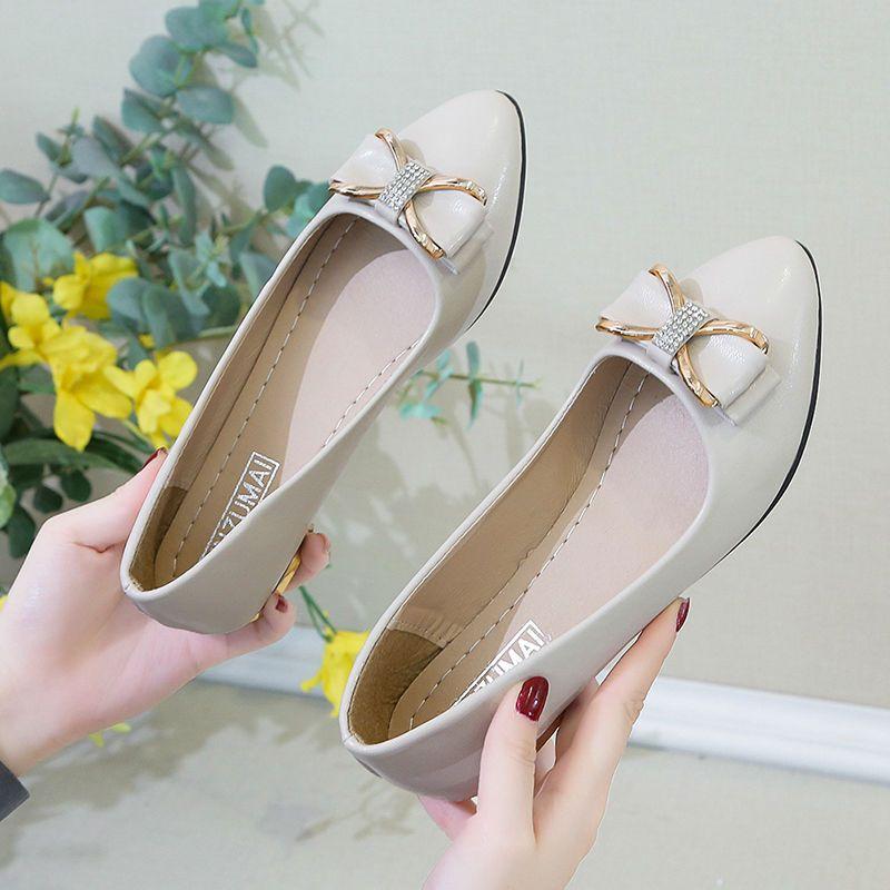 Women's Shoes Pointed Toe Low Heel Elegant Rhinestone Green Leather Casual Ladies Pumps High Quality Slip On Dress Y2k 39 Sale