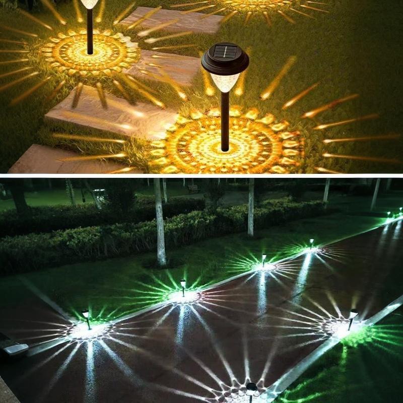 Outdoor Solar Pathway Lights RGB Color Changing Projection Dusk to Dawn for Yard Walkway Landscape Decoration