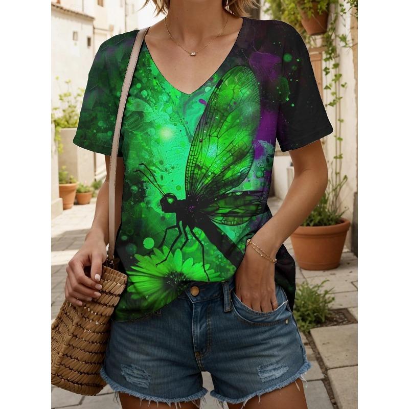 New Colorful Plaid Patchwork 3D Print T-Shirts Women's V-Neck Short Sleeve T Shirt Y2k Harajuku Tees Casual Tops Female Clothing