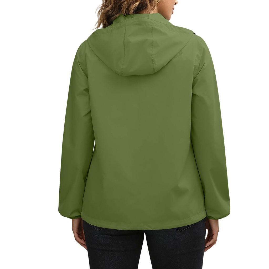 Women's Waterproof Windbreaker Jacket Hooded Outdoor Lightweight Zip Up Windproof Coat with Pockets for Hiking Camping