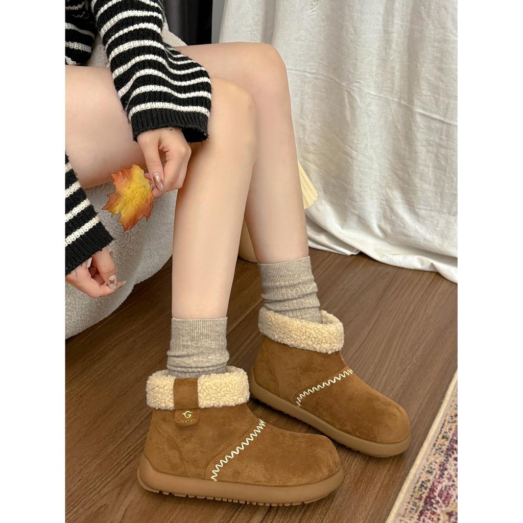 Retro brown thick-soled velvet snow boots women's winter warm outer wear non-slip Birkenstock cotton shoes