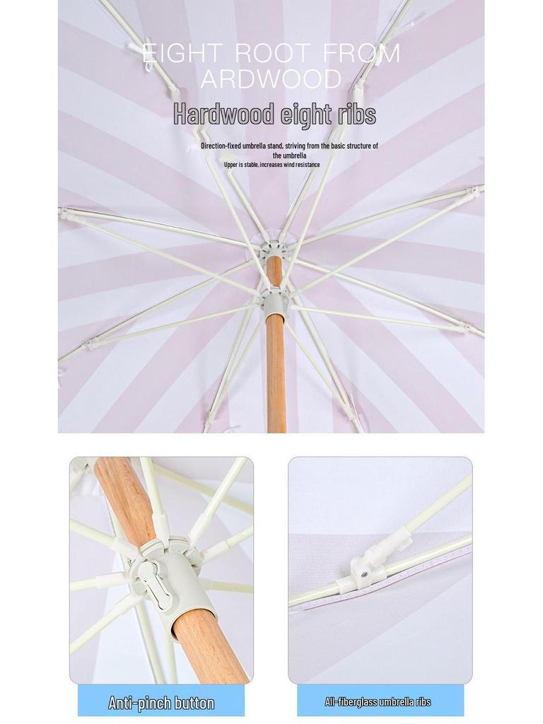European Style Wooden Pole Sun Umbrella with Tassel Edges for Patio, Beach, Pool, or Terrace
