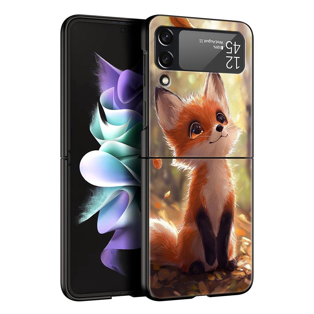 Red Fox Hard PC Phone Case For Samsung Galaxy Z Flip 7 6 5 4 Black Cover For Galaxy Z Flip 3 Foldable Shell Fundas Capas Coque