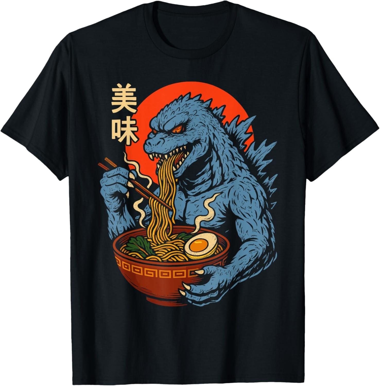 Funny Kaiju Eating Ramen Japanese Monster Lover Birthday T-Shirt Mens Womens Tees Top unisex T-Shirt Mens Womens Tees Top S
