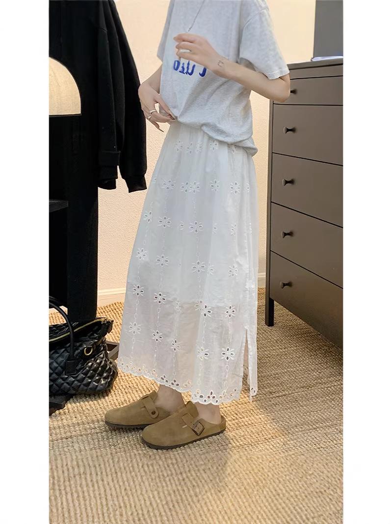 Plus Size Women s White Hollow Slit Mid-Length Skirt 2XL белый