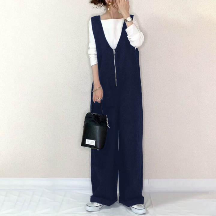 2024 Summer Japanese Cotton Linen Wide-Leg Overalls Jumpsuit - 3 Colors Available