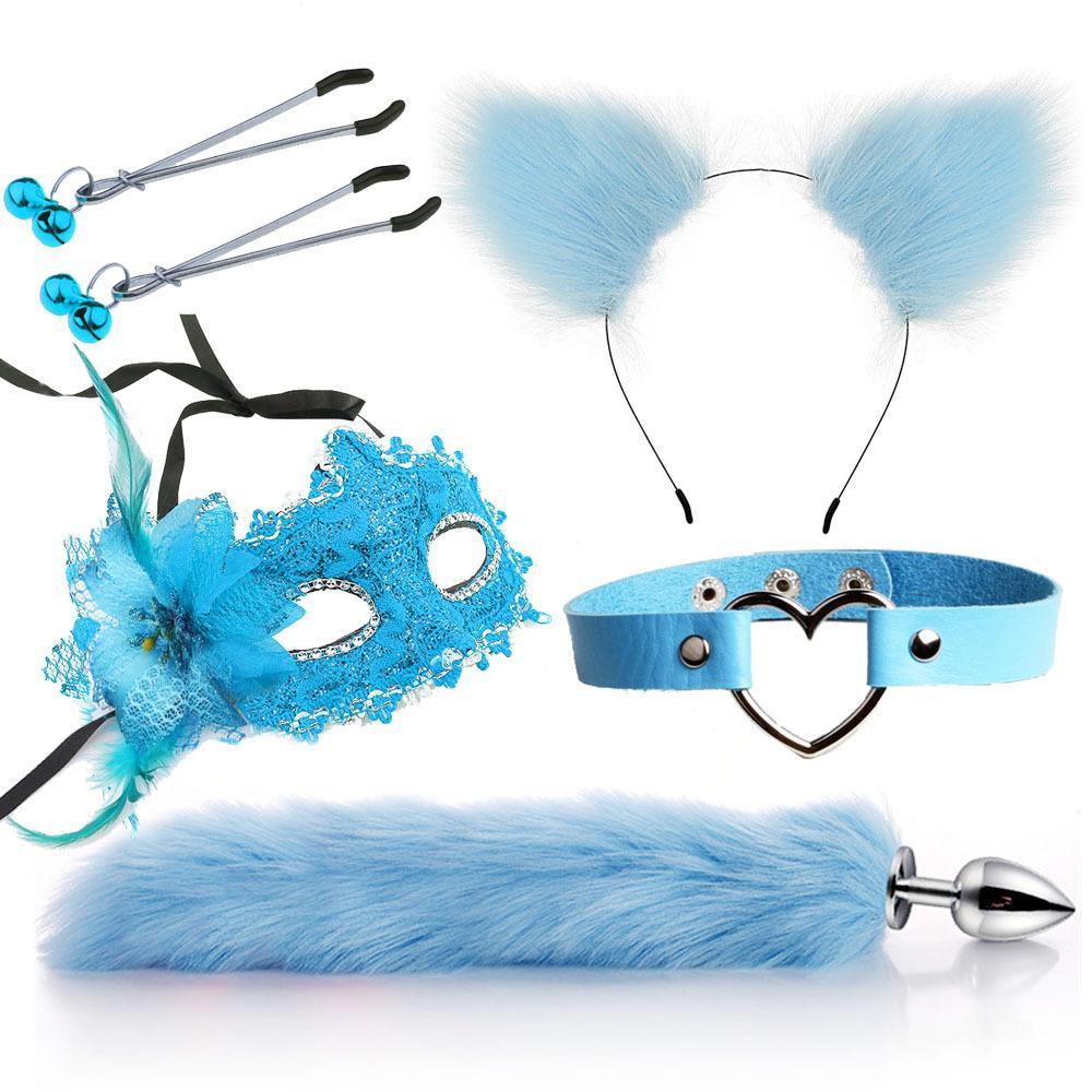Erotic Mask Ear Hairpin Vestibule Anal Plug Female Device Supplies Sm Metal Erotic Set Foxtail Six-Piece Set