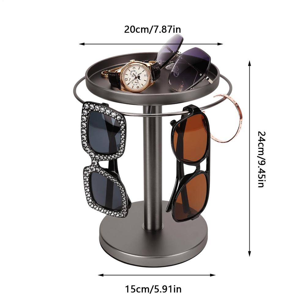 

Вращающийся органайзер для солнцезащитных очков Подставка для демонстрации очков Вращение на 360 градусов С подносом Органайзер для хранения ювелирных изделий Съемный Дом чёрный