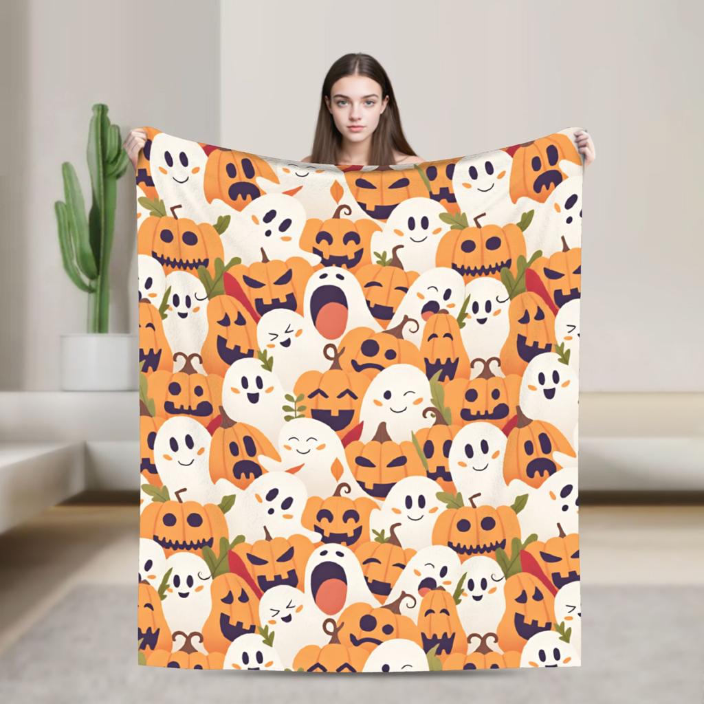 Neon Gradient Ghost Halloween Seamless Pattern Dark Purple Blanket Winter  Comfortable Throw Blanket Adults Bedspread Bed Cover