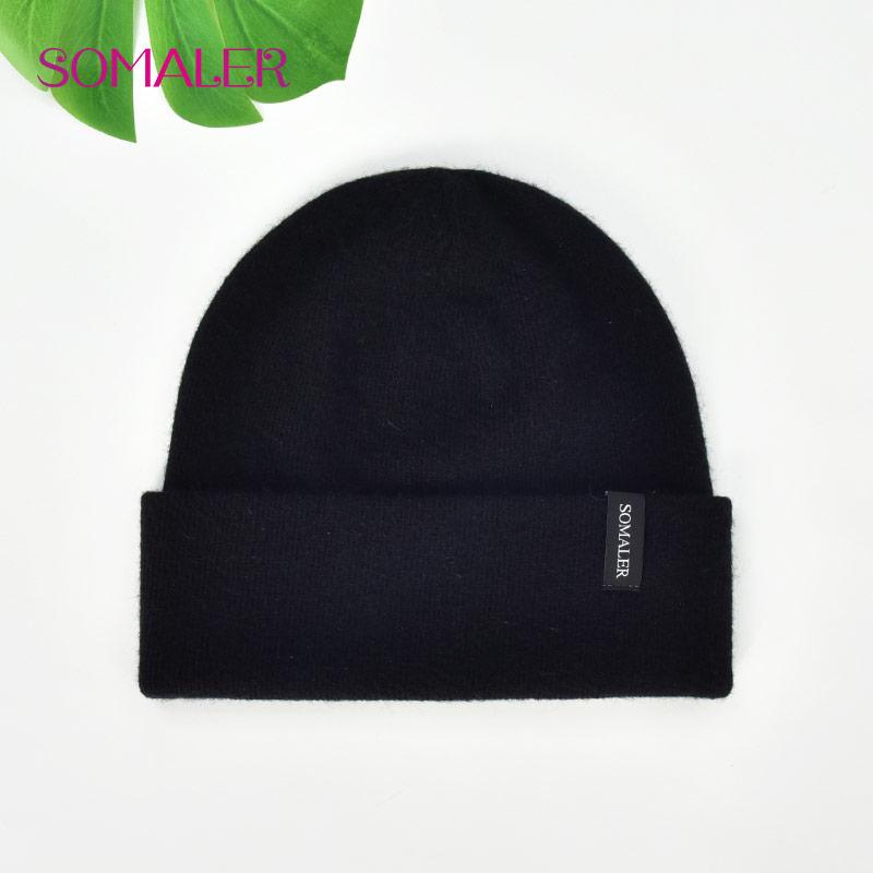 SOMALER Wool Beanie for Women Winter Knitted Warm Hats with Logo Double Layers Skull Caps