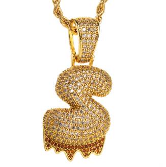 Fashion Women Zircon Bubble Letter Custom Name Necklace Brass Jewelry 14k Gold Plated Bubble Letter Pendent Charms