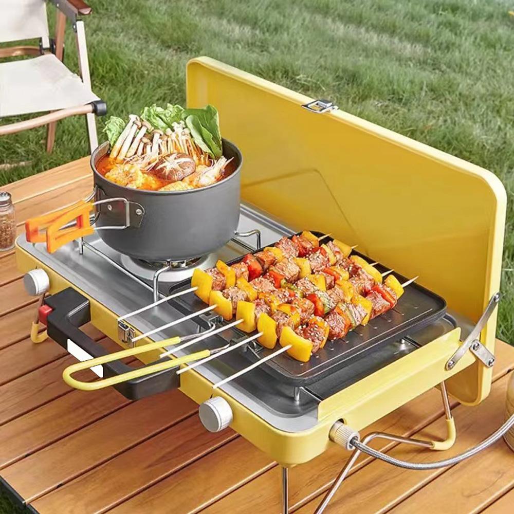 2-Burner Propane Camping Stove Portable Separately Adjustable Double Propane Burner Built-in Carrying Handle & Wind Panels