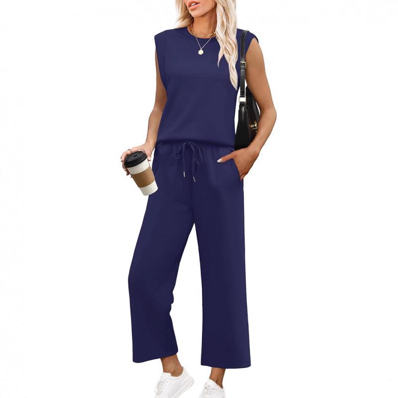 2025 Women's Loose Sleeveless Two-Piece Set: Round Neck Vest Top & Pants