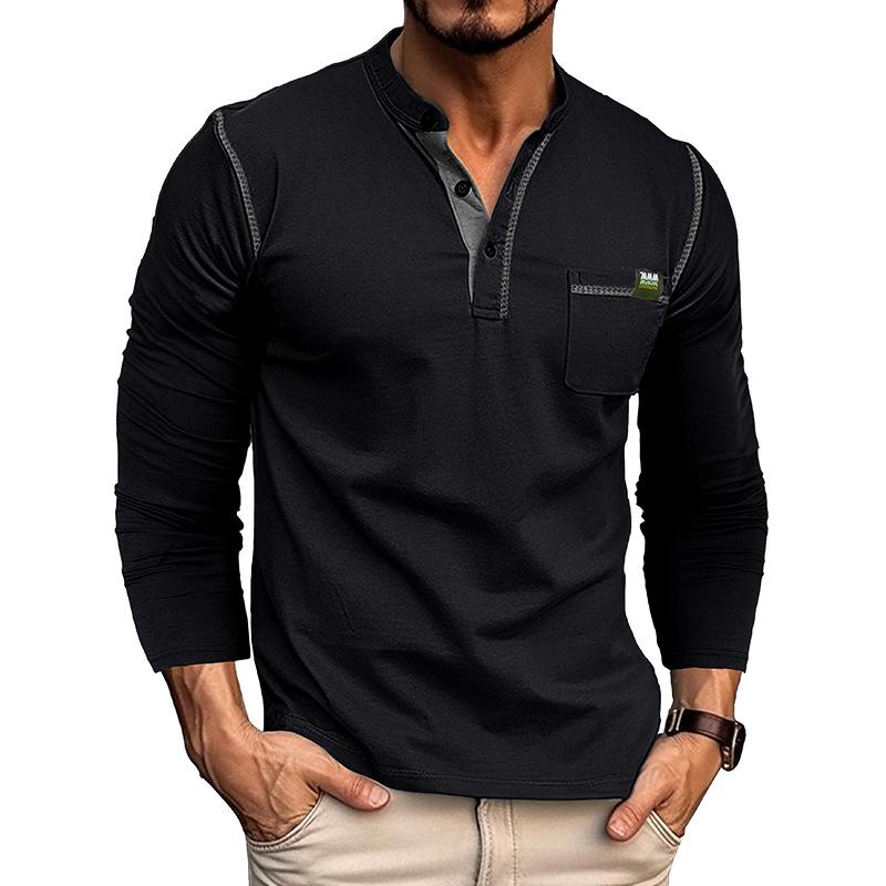 

Футболка Henley Colorblock для мужчин с длинным рукавом в европейском и американском стиле, осень/зима 2023 г. XXXL чёрный