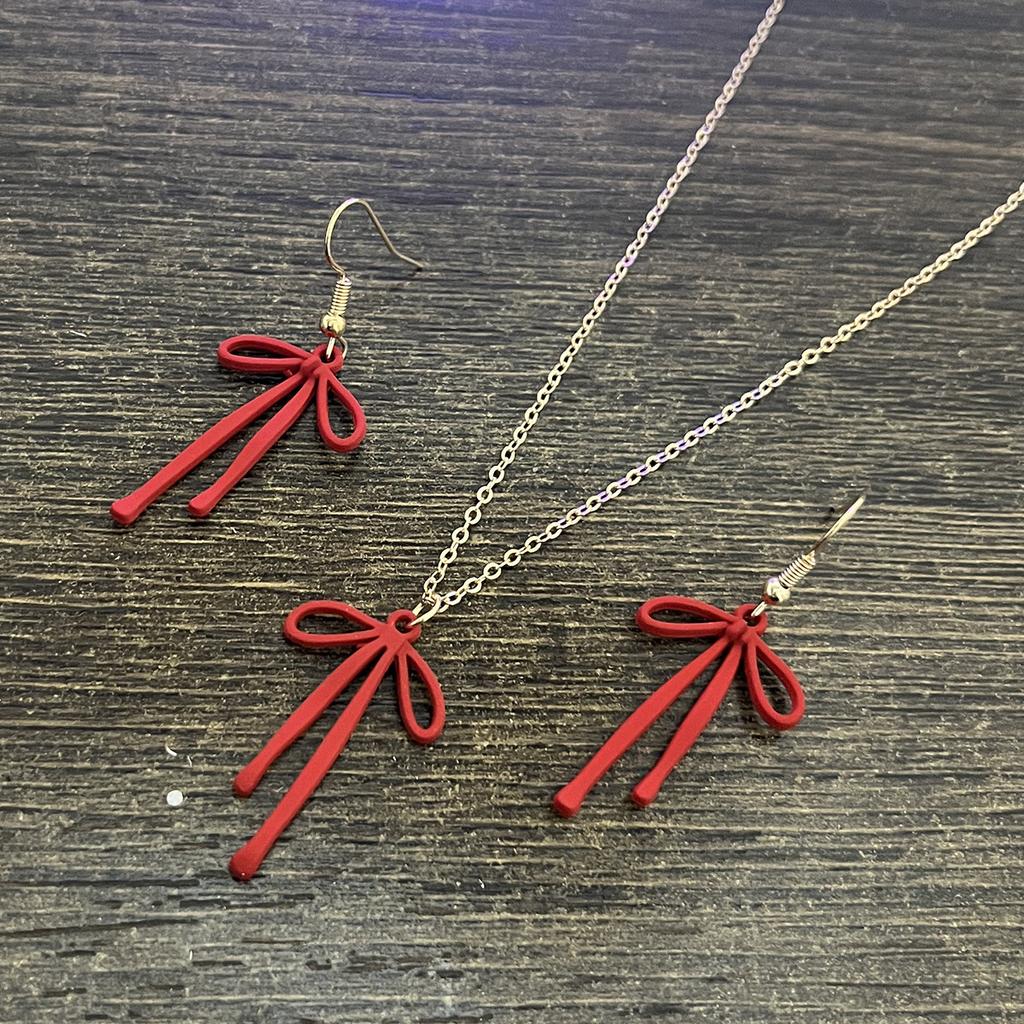 Simple Red Ribbon Bow Earrings Light Titanium Alloy Ear Hook Fashion Jewelry for Women
