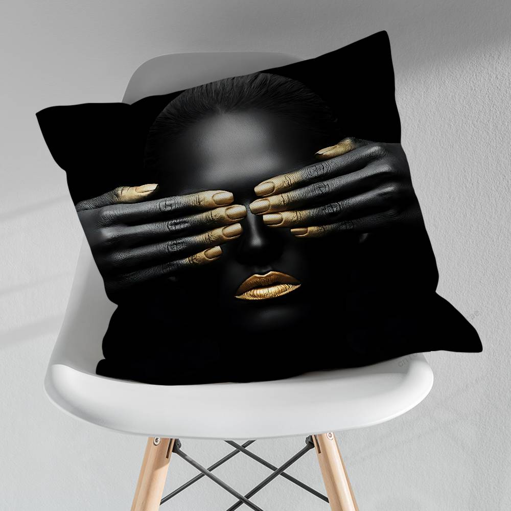 Golden Makeup Art Black Skin Throw Pillow Case Living Room Sofa Cushion Cover For Home Bedroom Decoration Protector