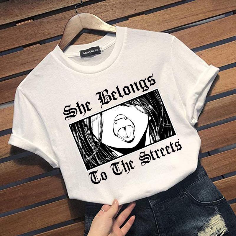 New Horror Anime Pattern Printed T-Shirt Women's Outdoor Cool Street Round Neck Loose Short Sleeve Shirt Tops
