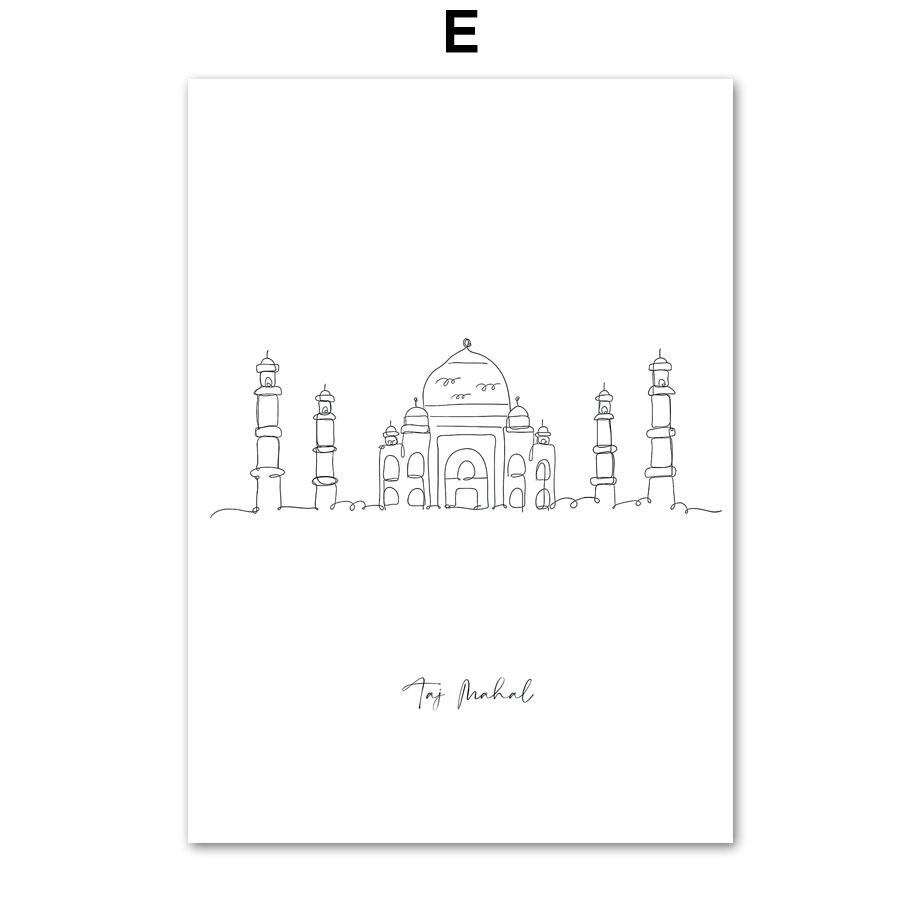 Paris New York London Sydney Taj Mahal Line Wall Art Print Canvas Painting Nordic Poster Modern Decor Picture For Living Room