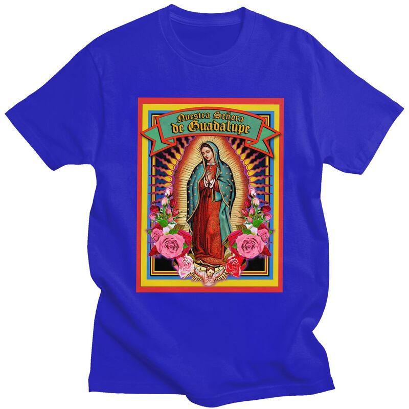 Custom Guadalupe Virgin Mary T Shirts for Men Pure Cotton Tee Tops Religious Art Tshirts Short Sleeve Tshirt