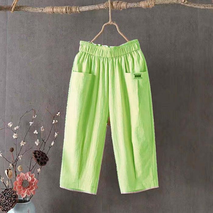 Summer Large Size Loose Cotton and Linen Cropped Pants Women Summer Elastic Waist Harem Pants Ladies All-match Casual Pants