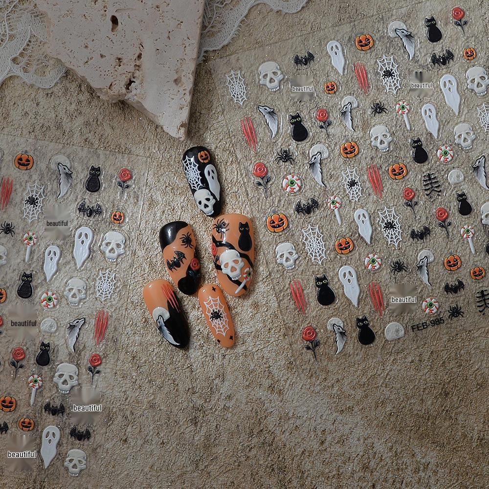 Cross-Border Halloween Nail Stickers: Cute Ghosts, Spider Webs, Pumpkins & Dark Designs