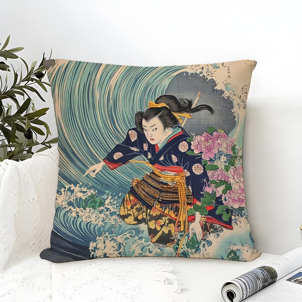 Classic Japanese Geisha Marine Day Pillow Case Linen Pillow Case Sofa Home Decor Cushion Cover Cushion Cove