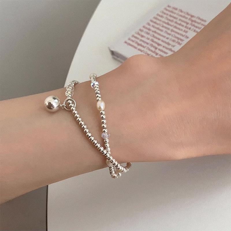 PANJBJ 925 Silve Beads Letters Bracelet for Women Girl Gift Punk Good Luck Simplicity Jewelry