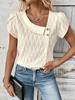 Women Elegant Solid Color Slanted Collar Short Sleeve Casual Blouse