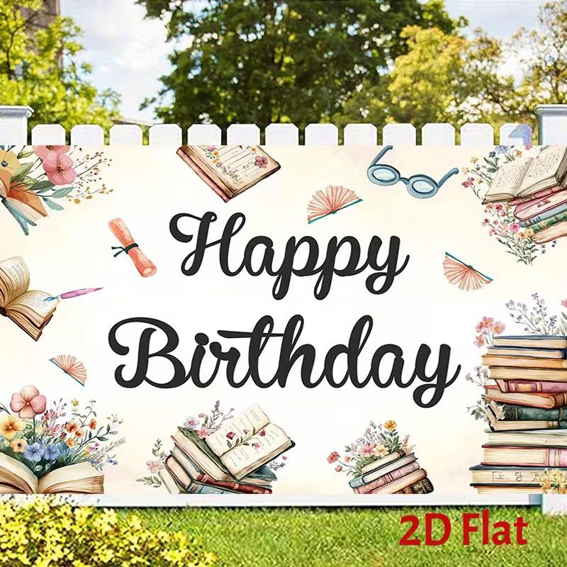 

2D Watercolor Book Birthday Background Cloth, Floral Photo Booth Tapestry 47.2x31.5inch/120*80cm