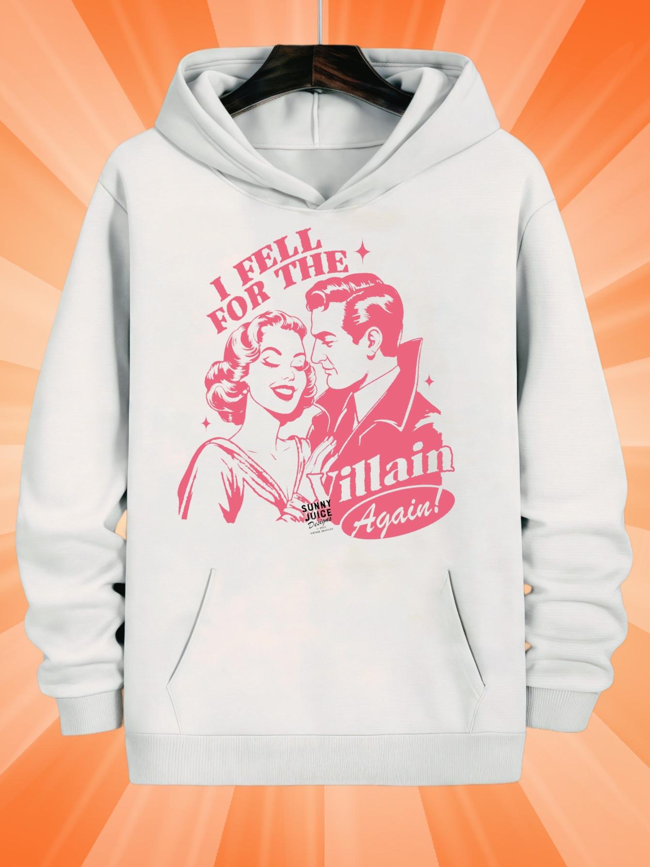 

Men s Funny I Feel for The Villain Again Graphic Hoodie - White Soft Casual Sweatshirt with Wicked Cartoon Design 3XL