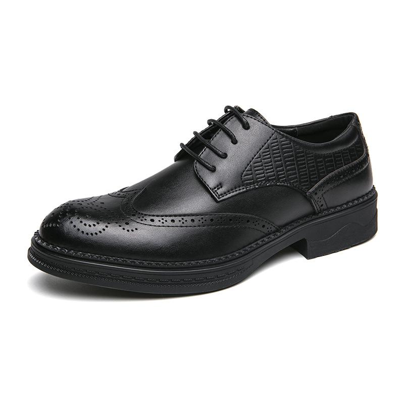 Brock Carved Leather Shoes Black Men's Shoes British Derby Shoes Groom Wedding Business Dress Casual Leather Shoes