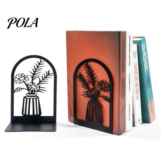 L-shaped Bookend 1 Pair Flower Metal Bookends, Decorative Vase Book Ends for Non-slip Shelves, Black Holder Stopper Home Office Reading Room