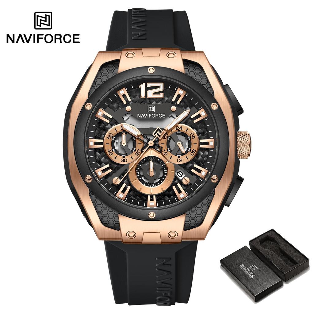 NAVIFORCE Original Quartz Watch for Men Luminous Pointer Calendar Chronograph Silica Strap 30m Waterproof Outdoor Multifunctional Men's Watch NF8063