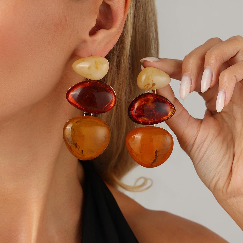 Personality Vintage Resin Acrylic Geometric Pendant Earrings for Women Bohemian Colorful Drop Earring Y2K Jewelry Accessories
