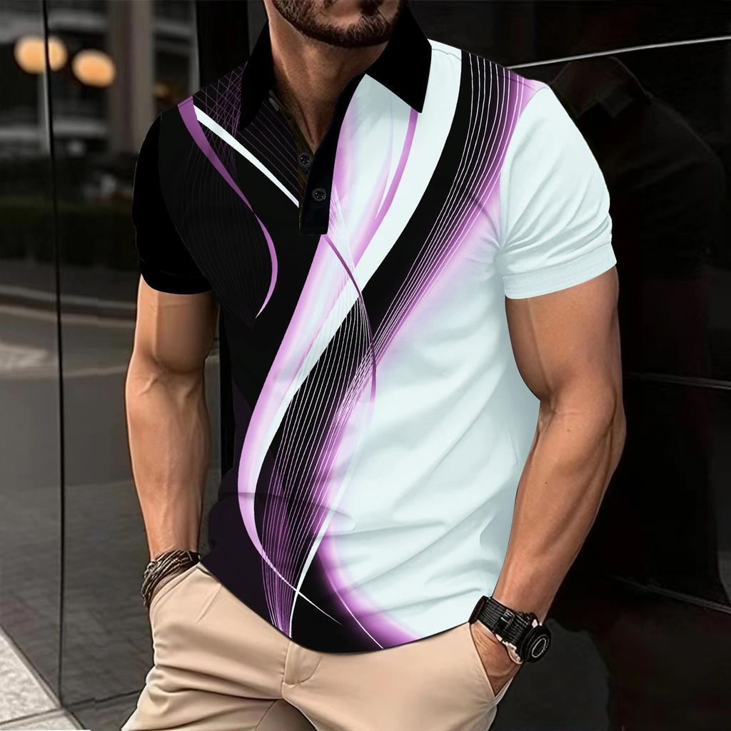 European and American New Men's 3D Printed Versatile Colorful Plant Short Sleeved Polo Shirt