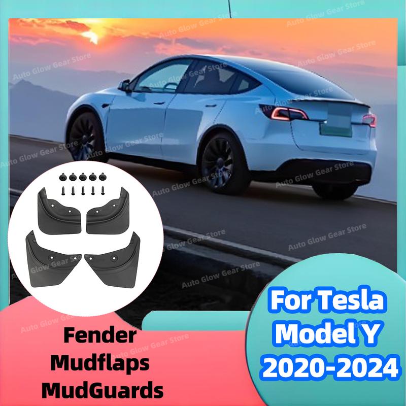 1Set Soft Mud Flaps For Tesla Model Y  -2024 Accessories Mudflaps Splash Guards Mudguards Front Rear Fender Protector