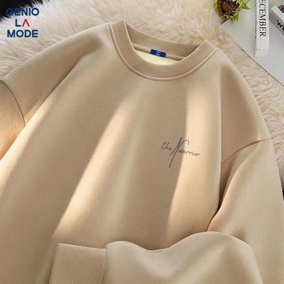 GENIOLAMODE Men's Fleece-Lined Round Neck Casual Sweatshirt