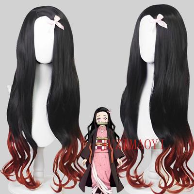 Nezuko Cosplay Perücke Cosplay Lockige Schwarz Orange Farbverlauf Perücke Cosplay Hitzebeständige Synthetische Perücken