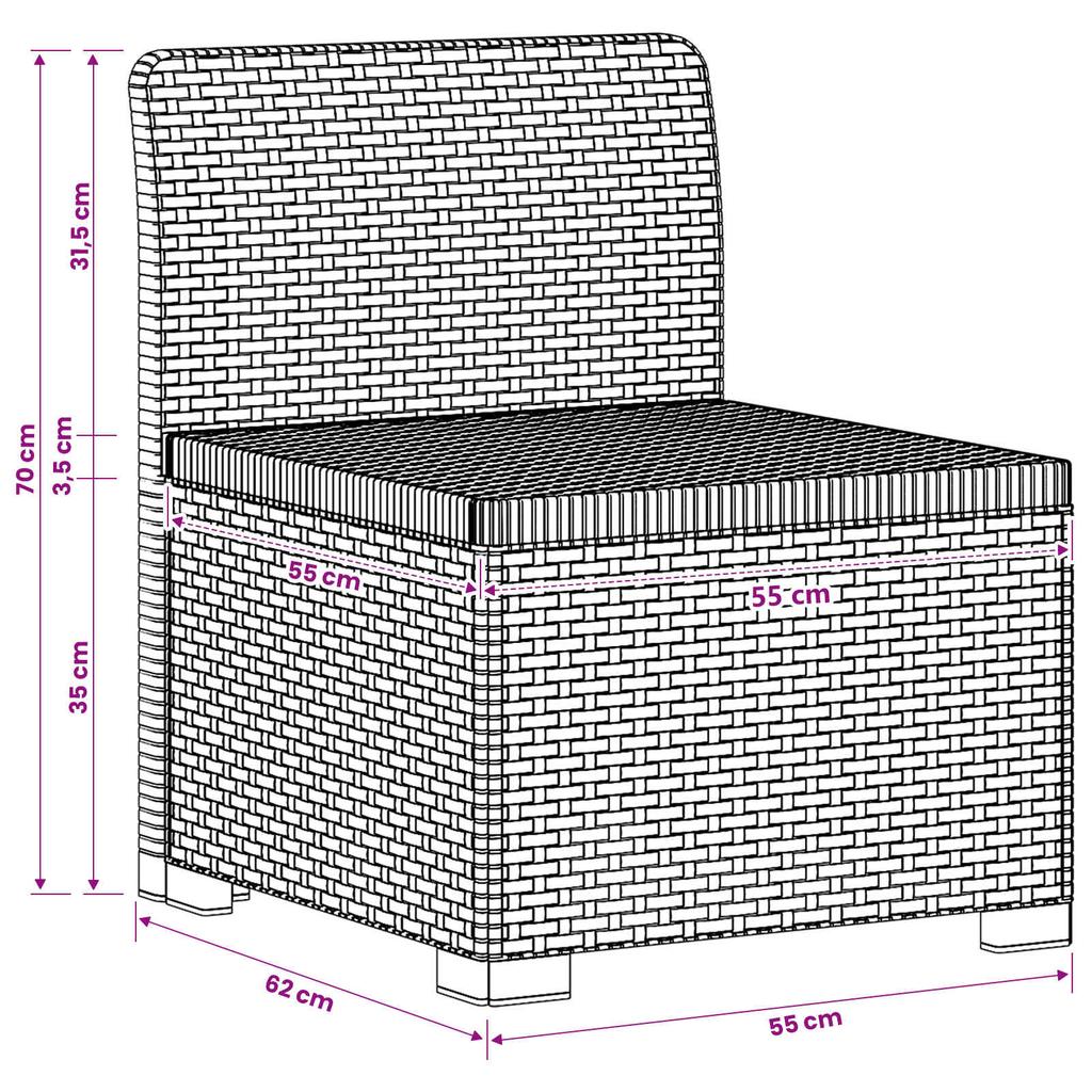 1 Seater Garden Sofa Rattan Look PP Brown