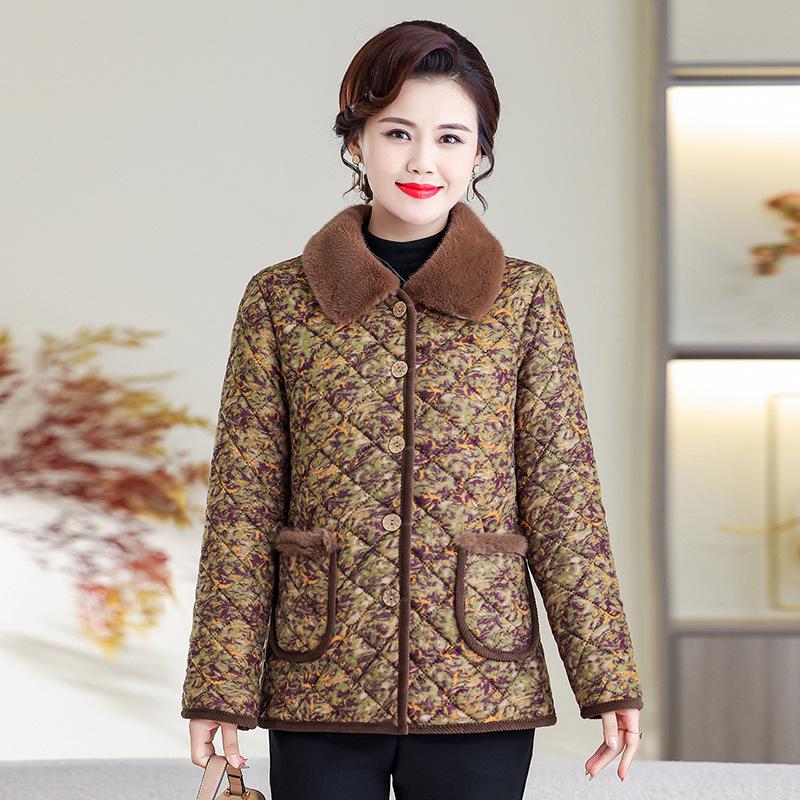 Mid-Aged & Elderly Women's Stylish Warm Velvet-Lined Winter Cotton Jacket
