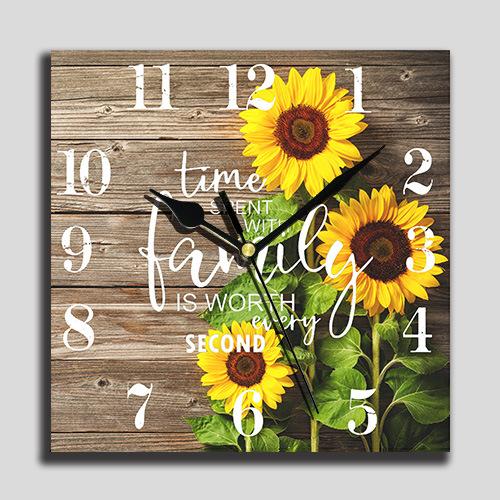 24 Cm Fashion Originality Wooden Square Wall-mounted Clock Quiet Desk Clock for Kitchen Office Living Room Study Dining Room