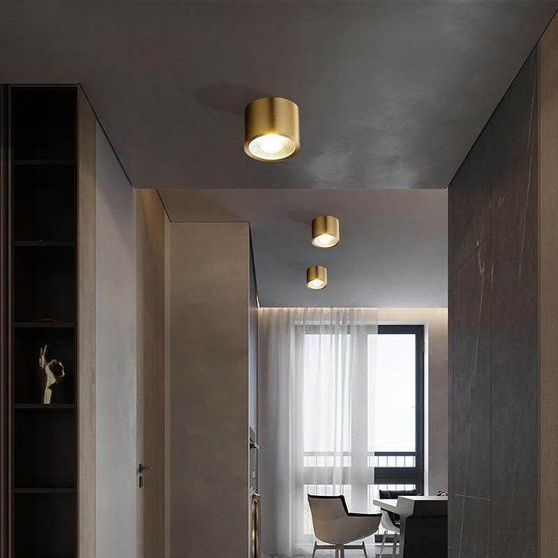 Nordic Luxury Copper LED Surface Downlight - No Hole Needed, Living Room and Corridor Ceiling Lamp.