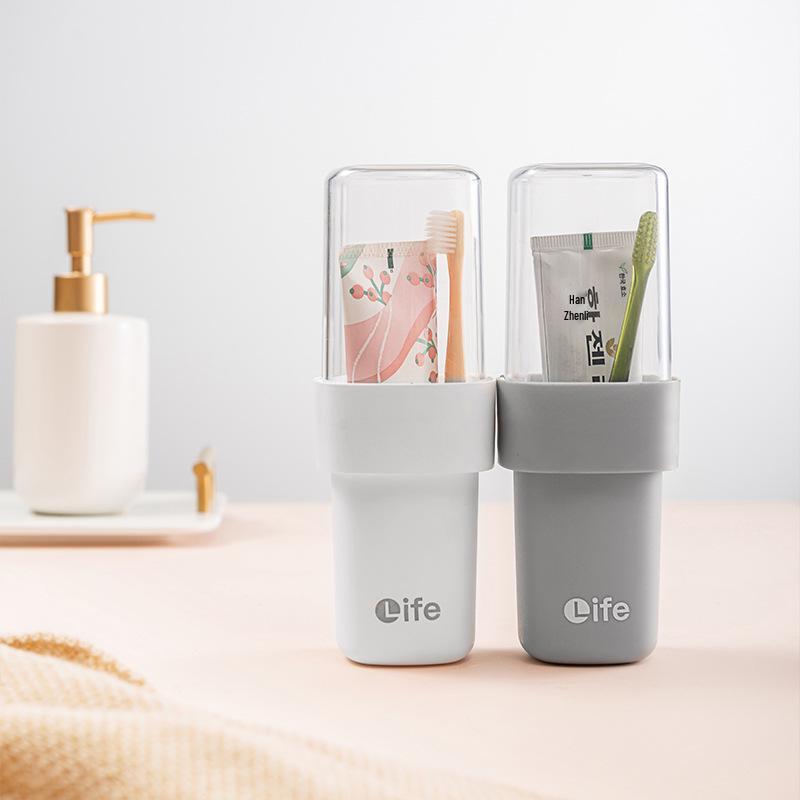 Portable Layered Travel Wash Cup Set - Transparent Mouthwash Cup & Toothbrush Storage for Women